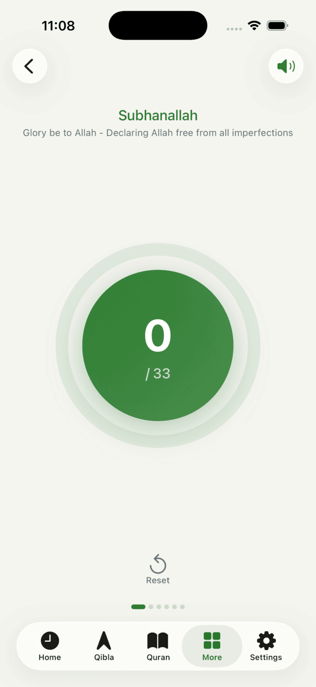 Tevazu dhikr counter screen