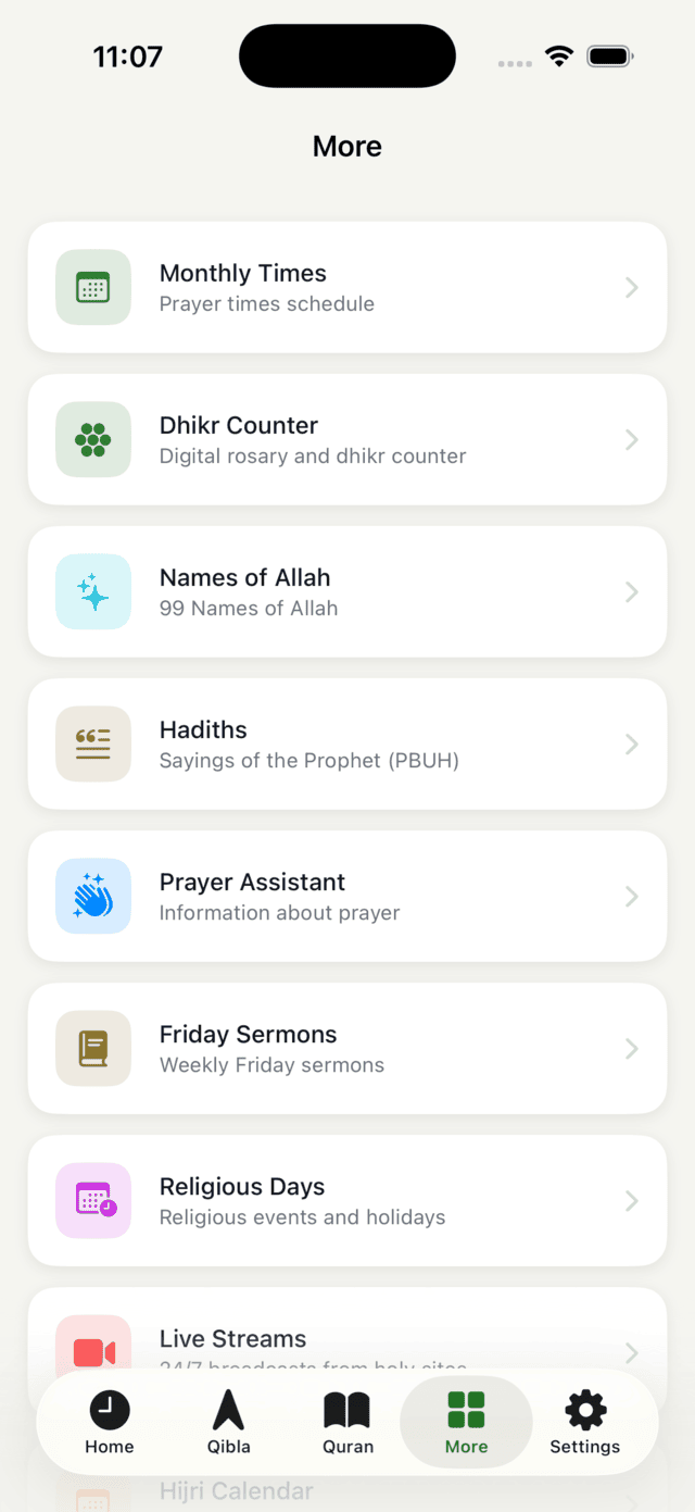 Tevazu More menu screen